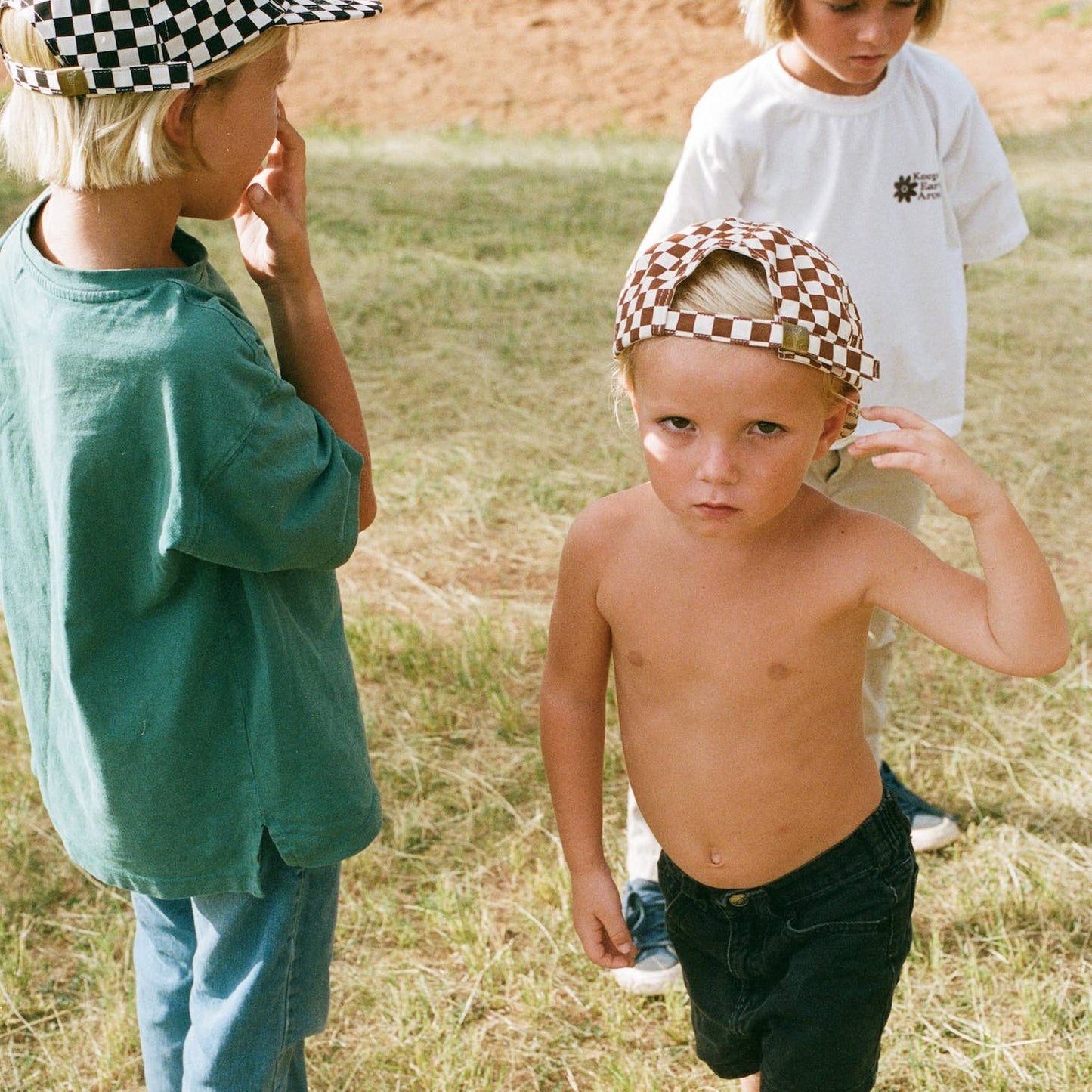 Kids Checkerboard Hat ~ Slate