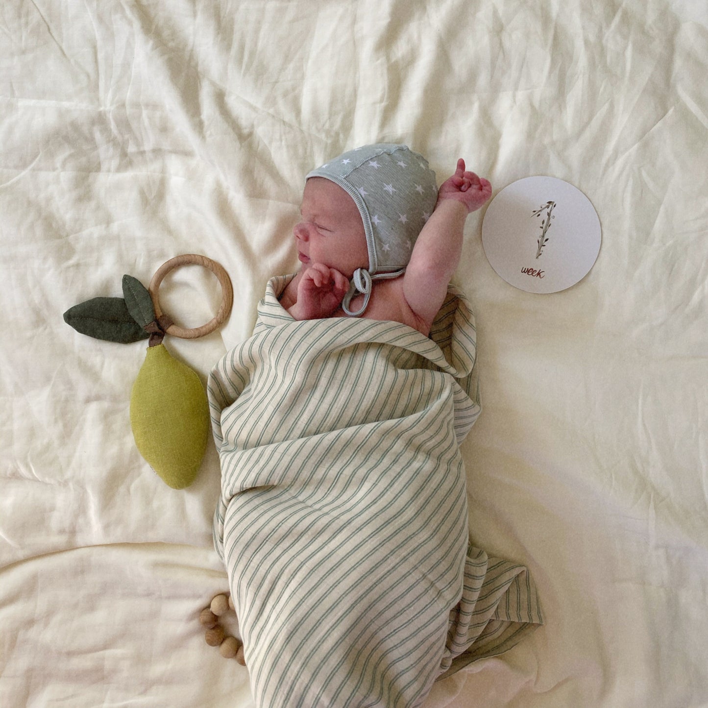 Muslin Swaddle Blanket ~ Sage Stripe
