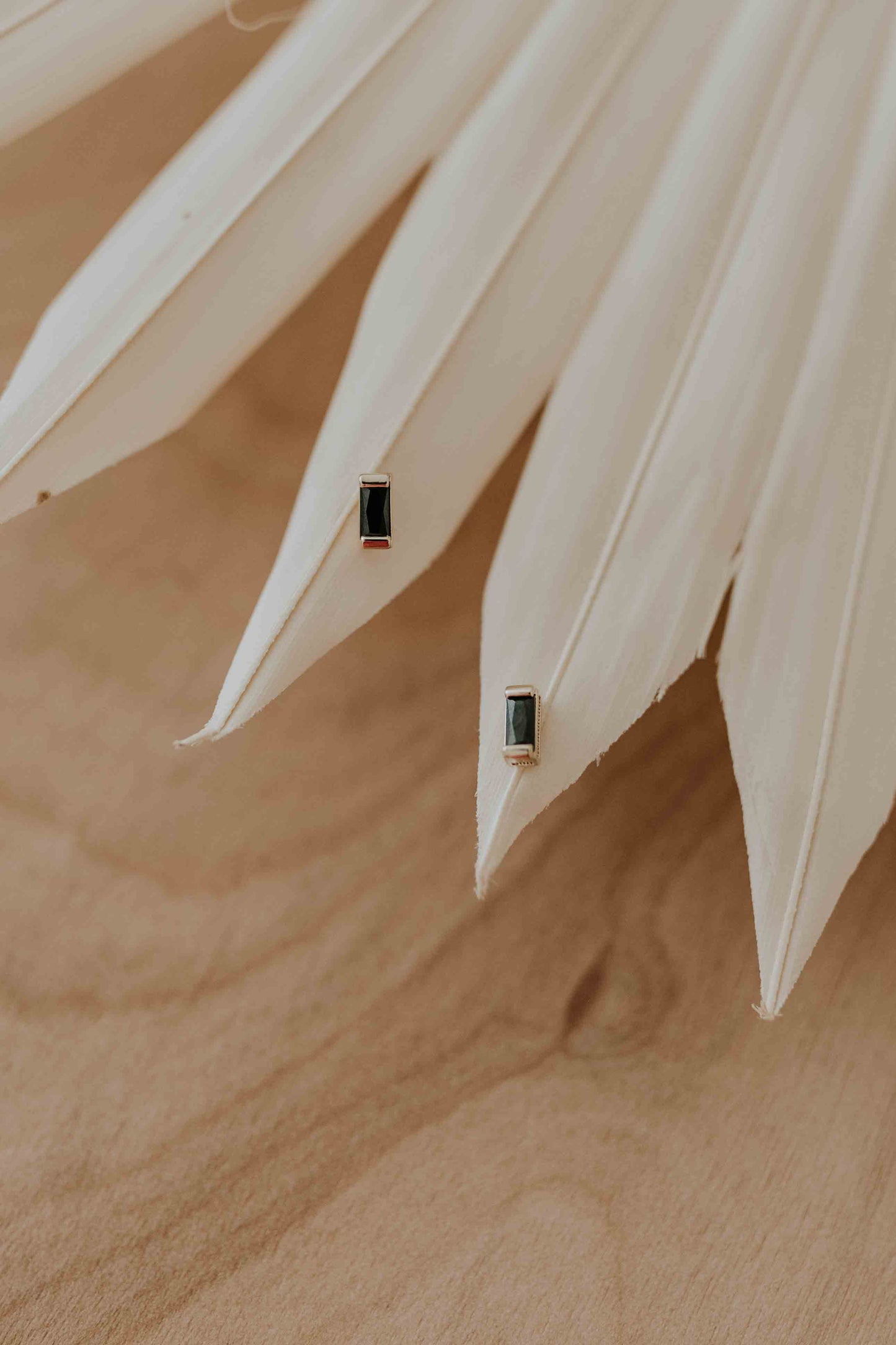 Black Baguette Stud Earrings