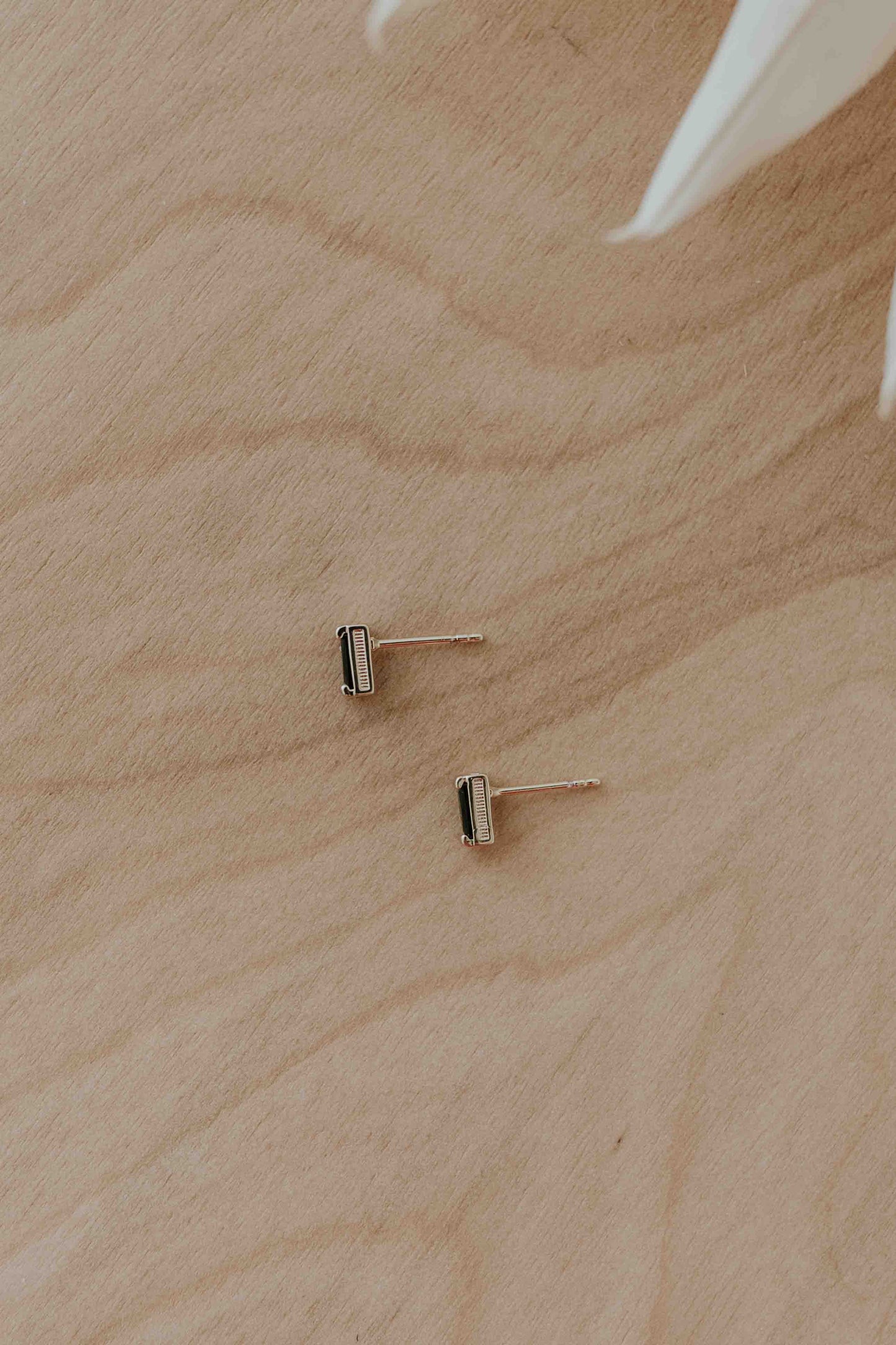 Black Baguette Stud Earrings