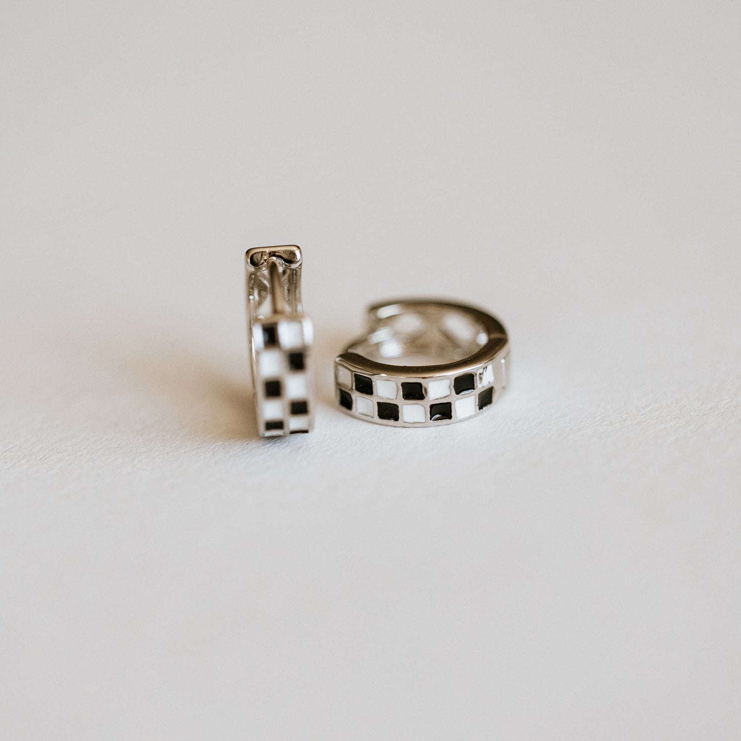 Black & White Checkered Hoops (Silver)