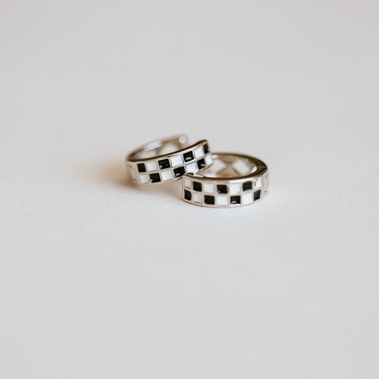Black & White Checkered Hoops (Silver)