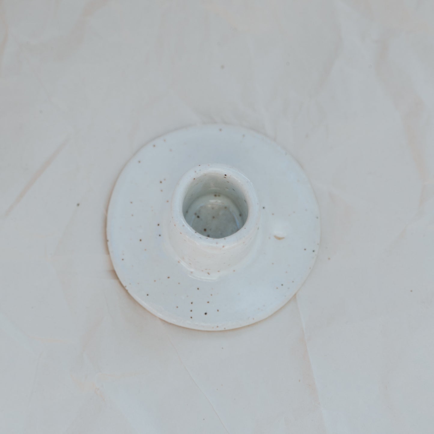 Circle Candlestick Holder ~ White Speckle