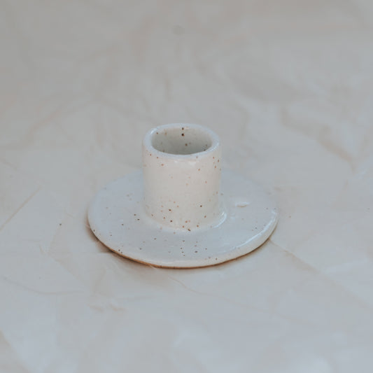 Circle Candlestick Holder ~ White Speckle