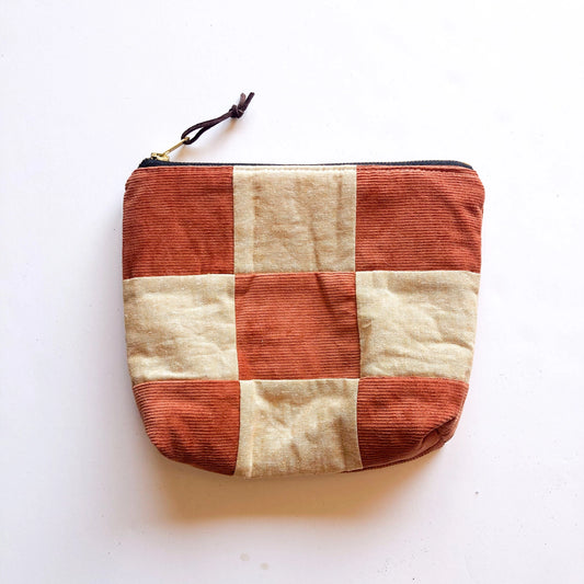 Rust Corduroy Checkered Pouch