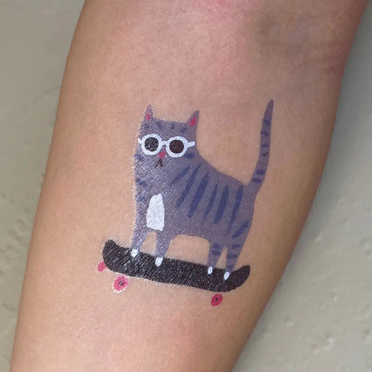 Skater Cat Temporary Tattoo