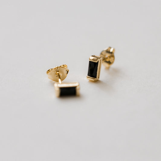 Black Baguette Stud Earrings