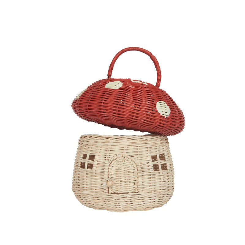 Rattan Mushroom Basket ~ Red