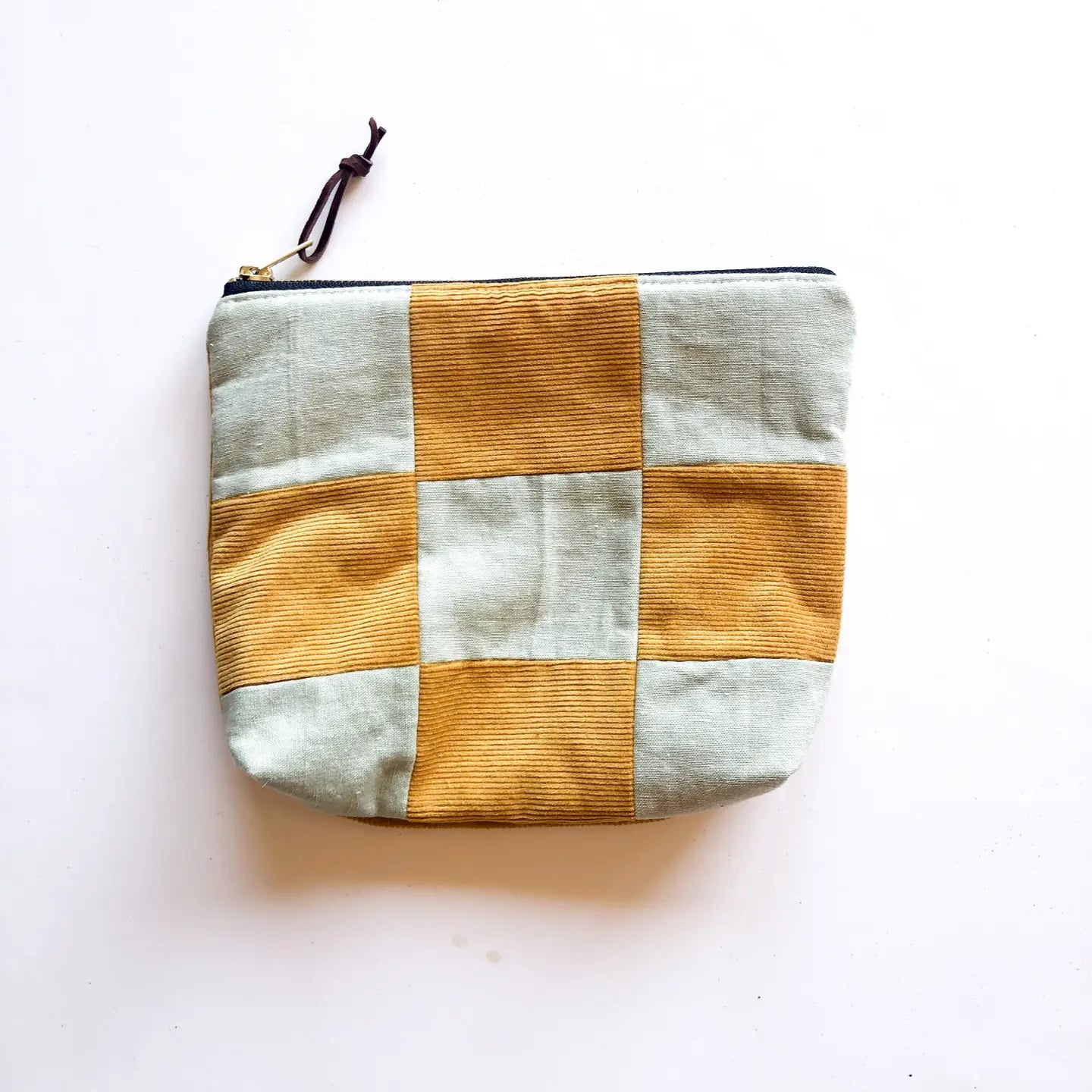 Mustard Corduroy Checkered Pouch