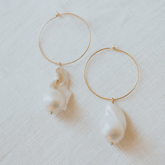 Baroque Pearl Hoop Earrings