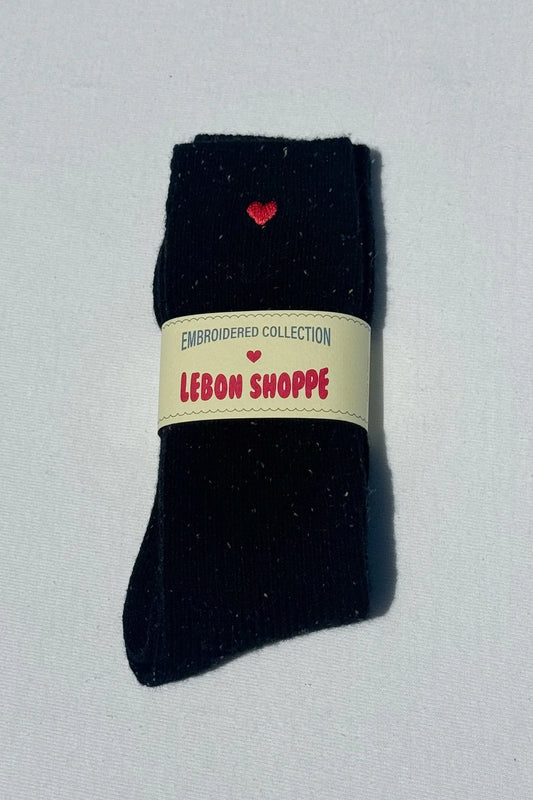 Embroidered Snow Socks - Charcoal